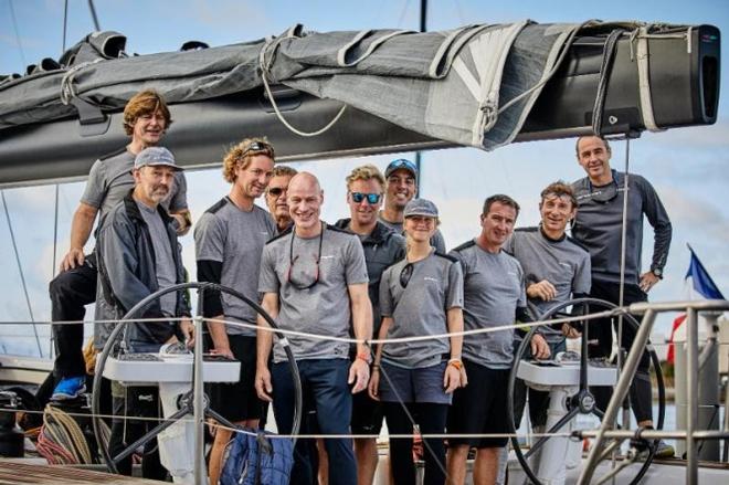 Three cheers and a warm welcome dockside for Aragon who finished the race in Port Louis. After IRC time correction, the Dutch Maxi is leading the race for the RORC Transatlantic Race Trophy © RORC/Arthur Daniel